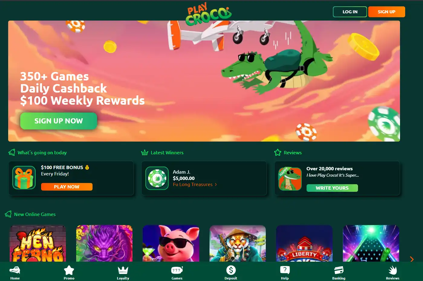 Current PlayCroco homepage with its Australia-facing navigation