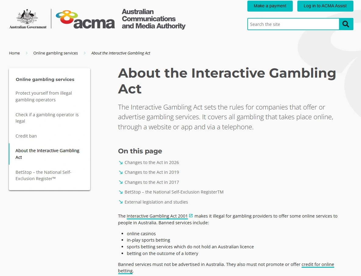 Current ACMA guidance on the Interactive Gambling Act